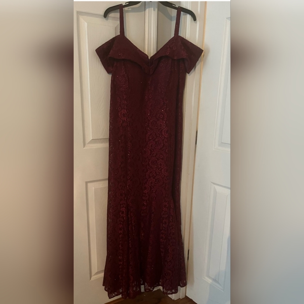 R & M Richards Off-The-Shoulder Lace Gown 16W